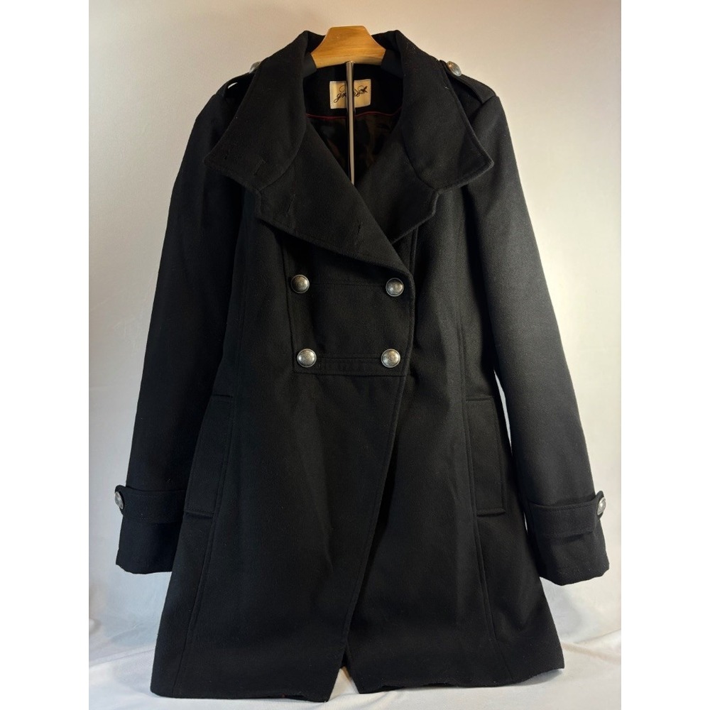 Grane Black Military Double-Breasted Pea Coat Women's L Classic